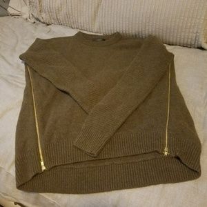 J. Crew Sweater Green Wool XS Side Zippers
